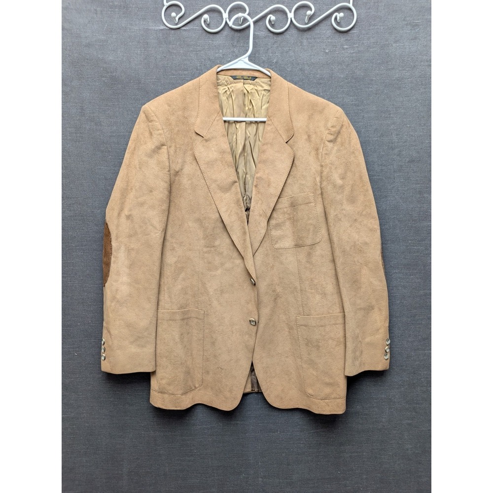Vintage Kingsridge Blazer Mens Brown Suede 2 Button Sport Coat Elbow Patch 42"